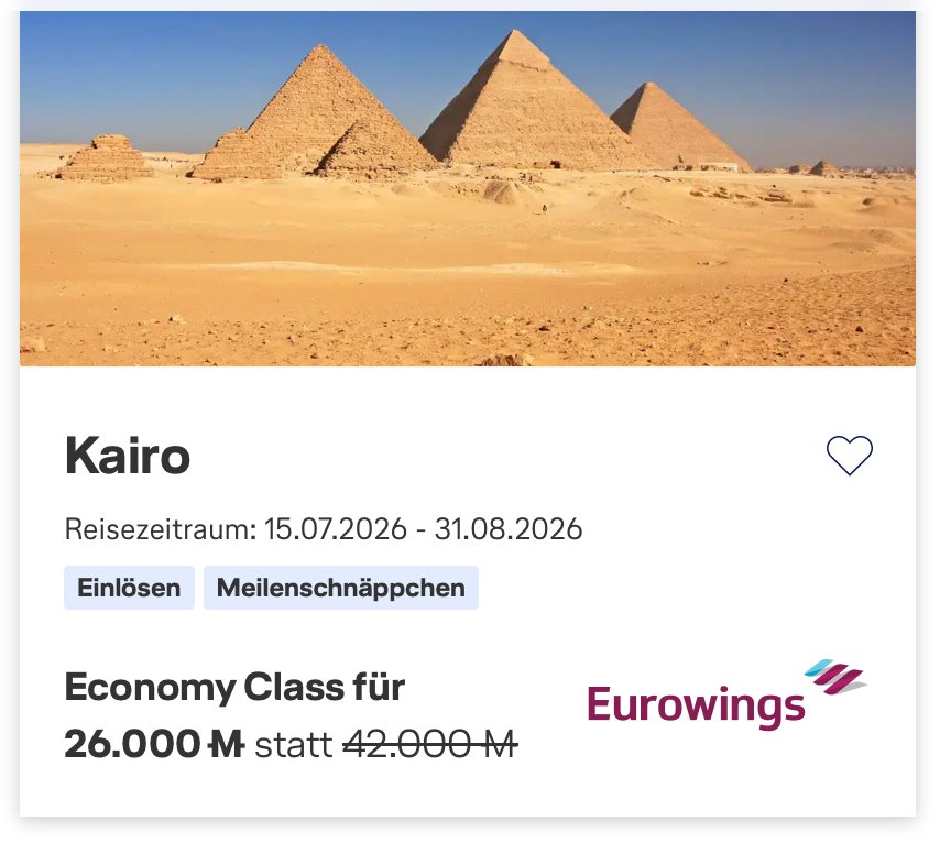 Meilenschnäppchen Kairo – Economy Class für 26.000 statt 42.000 Meilen
