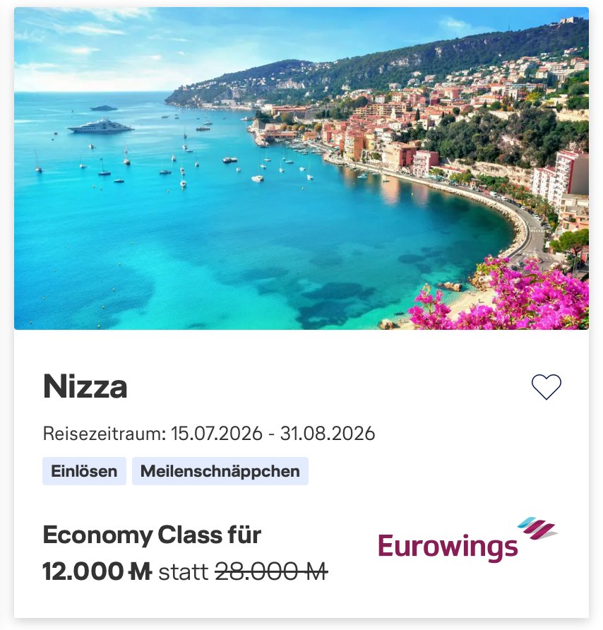 Meilenschnäppchen Nizza – Economy Class für 12.000 statt 28.000 Meilen