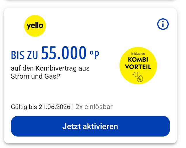 Payback Yello – bis zu 55.000 Punkte auf Kombivertrag Strom und Gas